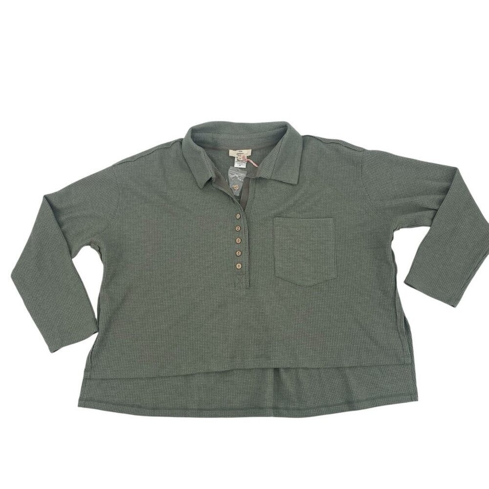 Entro Size M Olive This Time Around Waffle Knit Top Boxy Oversized Long Sleeve